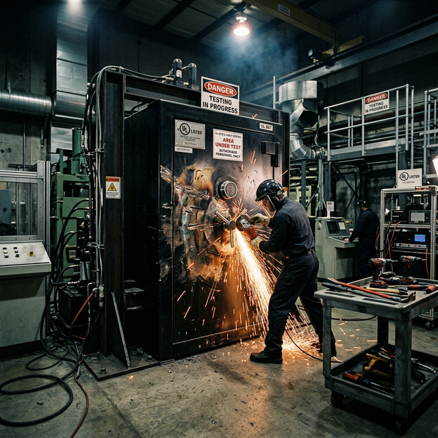 Commercial alarm system integrated with high-security safe