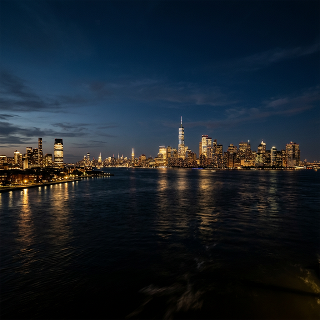 New York City and New Jersey skyline at dusk