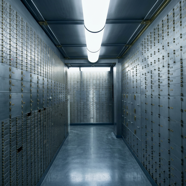 Finished high-security vault interior with safety deposit boxes